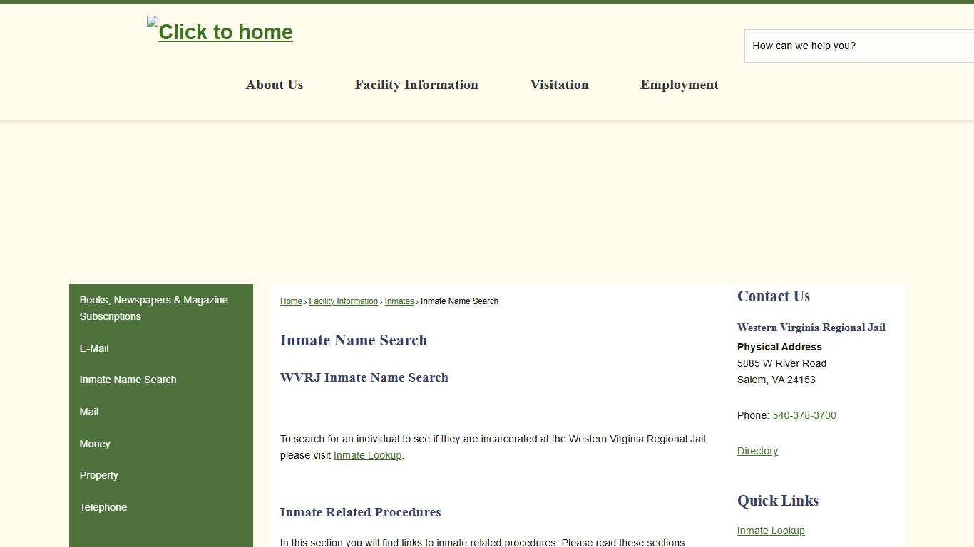 Inmate Name Search | Western Virginia Regional Jail, VA